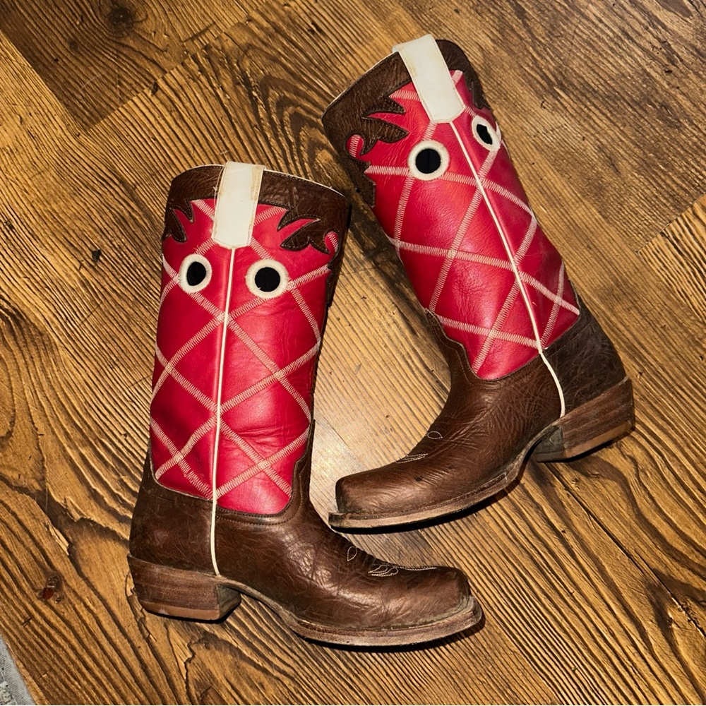 Anderson Bean Boots Youth Size 3 Square Toe Red Leather Kids Western - Picture 7 of 8